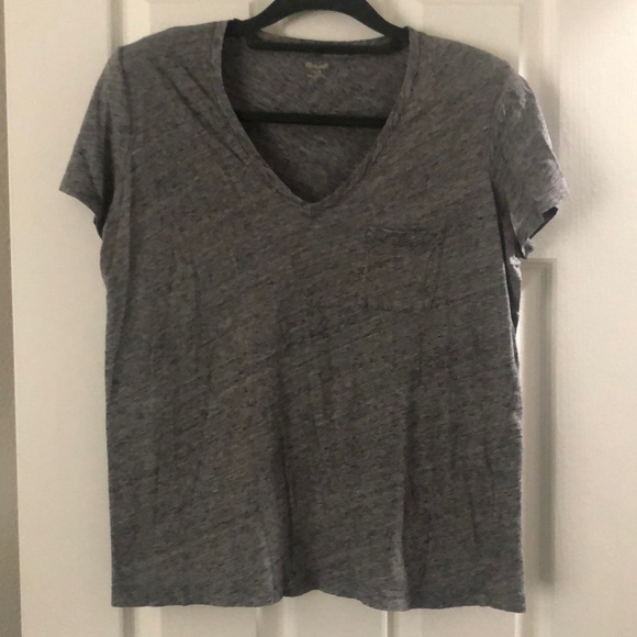 Madewell Medium Gray V neck Short Sleeve Tee Shirt with Pocket - Picture 1 of 5